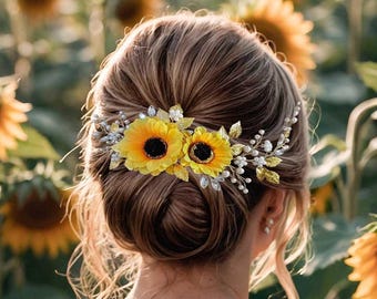 Sunflower Bridal Hair Vine: Pearl & Crystal Wedding Hairpiece