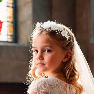 Girls First Communion Veil: Soft Tulle Flower Girl Headpiece