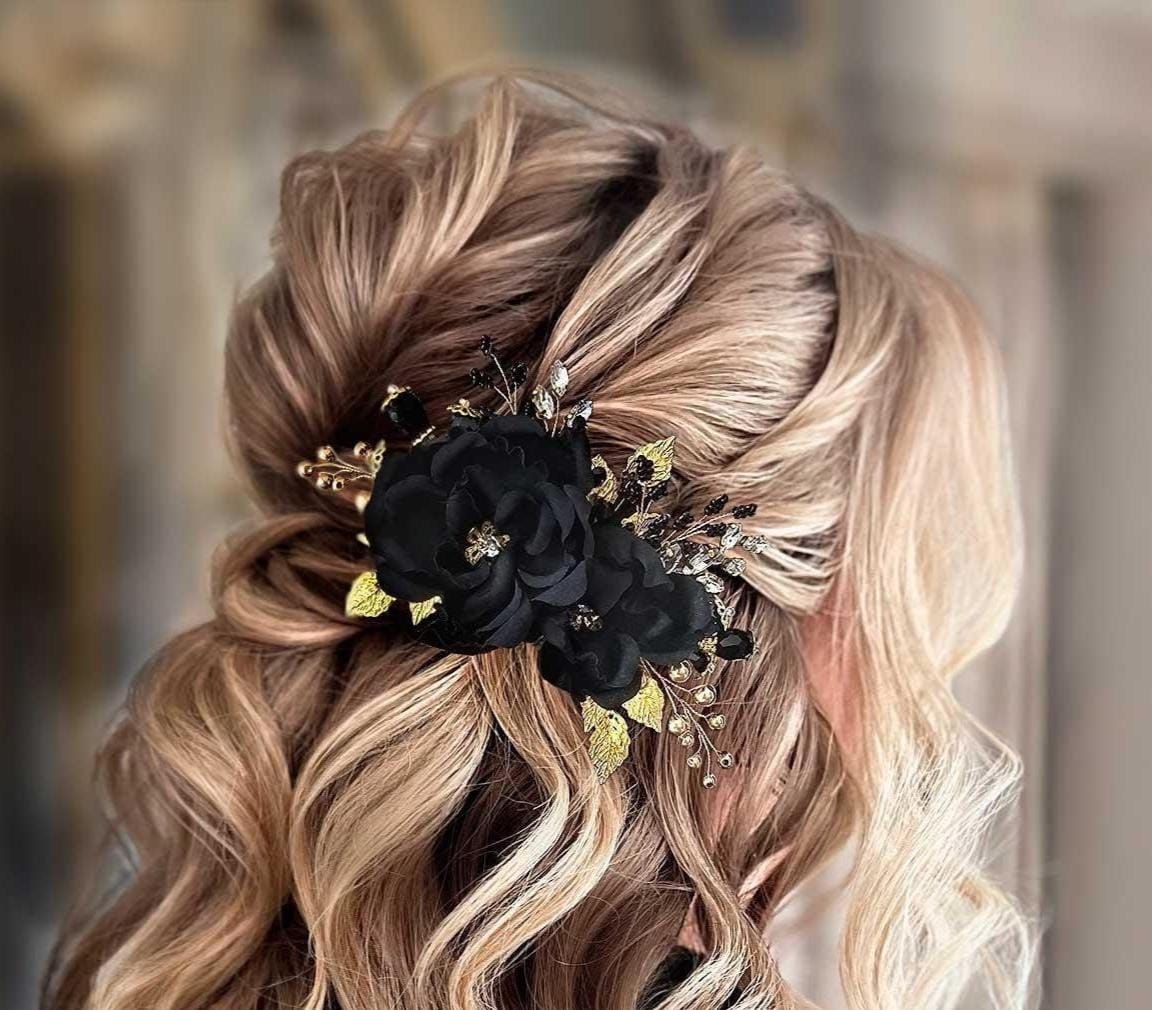 Black Silk Flower Comb: Gothic Wedding Hair Piece - Etsy