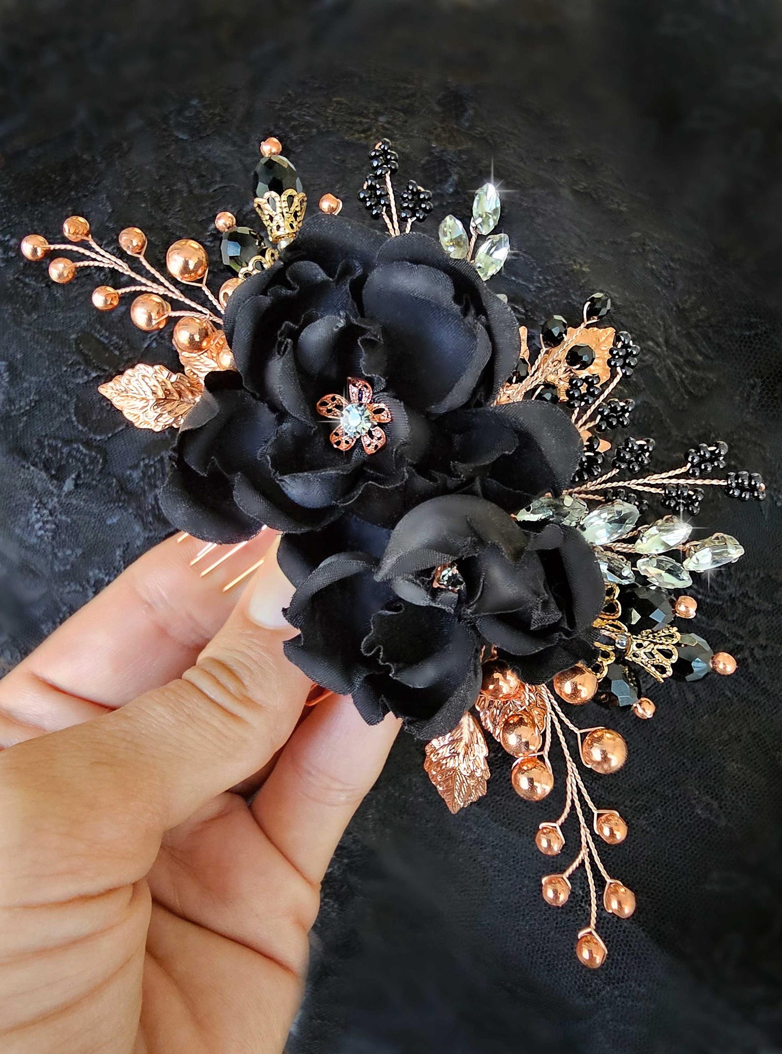 Black Flower Comb: Gothic Wedding Hair Piece, Silk Floral Hair Clip - Etsy