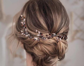Burgundy Crystal Hair Vine: Blush Opal Wedding Hairpiece