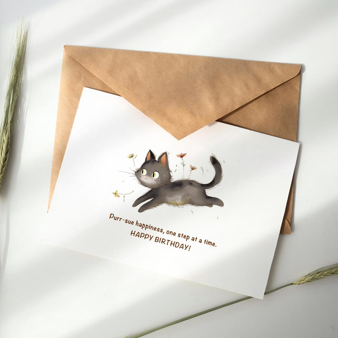 : bhiosng happy birthday card for cat lover, funny... Printable Cat Birthday Card for Cat Lover, Cat Greeting Card, Funny Cat ...