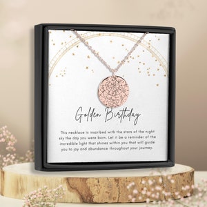 Benutzerdefinierte Sternkarte zum goldenen Geburtstag nach Datum, Ideen für Geschenke zum goldenen Geburtstag, Halskette zum goldenen Geburtstag mit Karte und personalisiertem Geschenk
