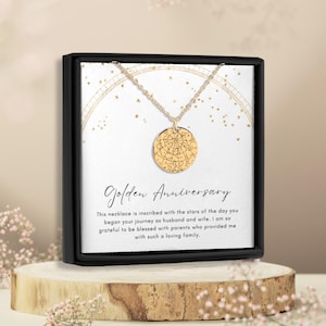 Cadeaus 50e verjaardag voor ouders, aangepaste ketting met sterrenkaart, 50e verjaardag, cadeaus 50 jubileum, cadeau 50-jarig huwelijk