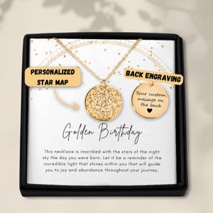 Benutzerdefinierte Sternkarte zum goldenen Geburtstag nach Datum, Ideen für Geschenke zum goldenen Geburtstag, Halskette zum goldenen Geburtstag mit Karte und personalisiertem Geschenk