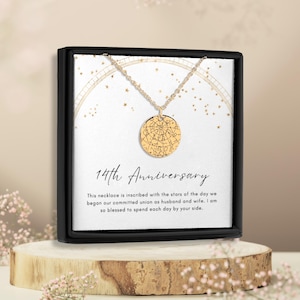 14e verjaardag, ketting aangepaste sterrenkaart, 14e verjaardagscadeau, 14e huwelijksverjaardag, jubileumcadeau, jubileumcadeaus