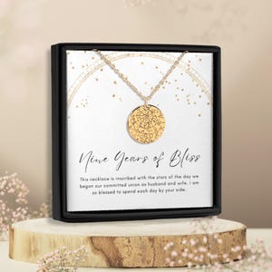 Cadeau 9e verjaardag, aangepaste ketting sterrenkaart, 9e verjaardag, 9e huwelijksverjaardag, cadeau 9e verjaardag voor haar, jubileum