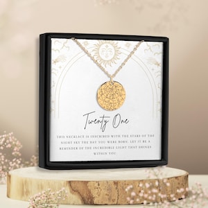 21e collier, carte des étoiles personnalisée, 21e anniversaire de mariage pour fille, 21e anniversaire de mariage pour elle, 21e anniversaire de mariage pour elle, 21e anniversaire de mariage