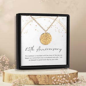 Cadeau 25e verjaardag, aangepaste ketting sterrenkaart, 25e verjaardag, 25e verjaardagscadeau voor vrouw, jubileumcadeau, jubileumcadeaus