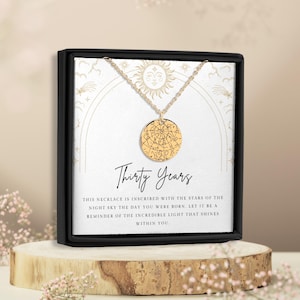 Collier des 30 ans, Carte des étoiles personnalisée, Cadeaux 30e anniversaire pour elle, Cadeau 30e anniversaire pour elle, Cadeaux 30e anniversaire, Cadeaux 30e anniversaire pour femme