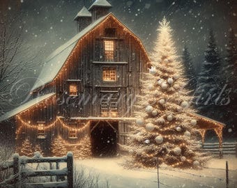 クリスマスの家デコパージュ作品 ヴィンテージプリミティブのインスタントダウンロード印刷可能な