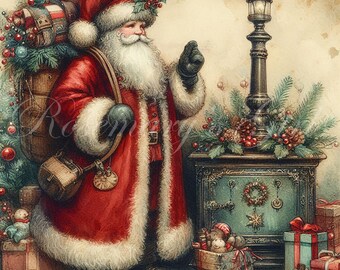 美しいクリスマスの雰囲気を醸し出す、色鮮やかなヴィンテージサンタの