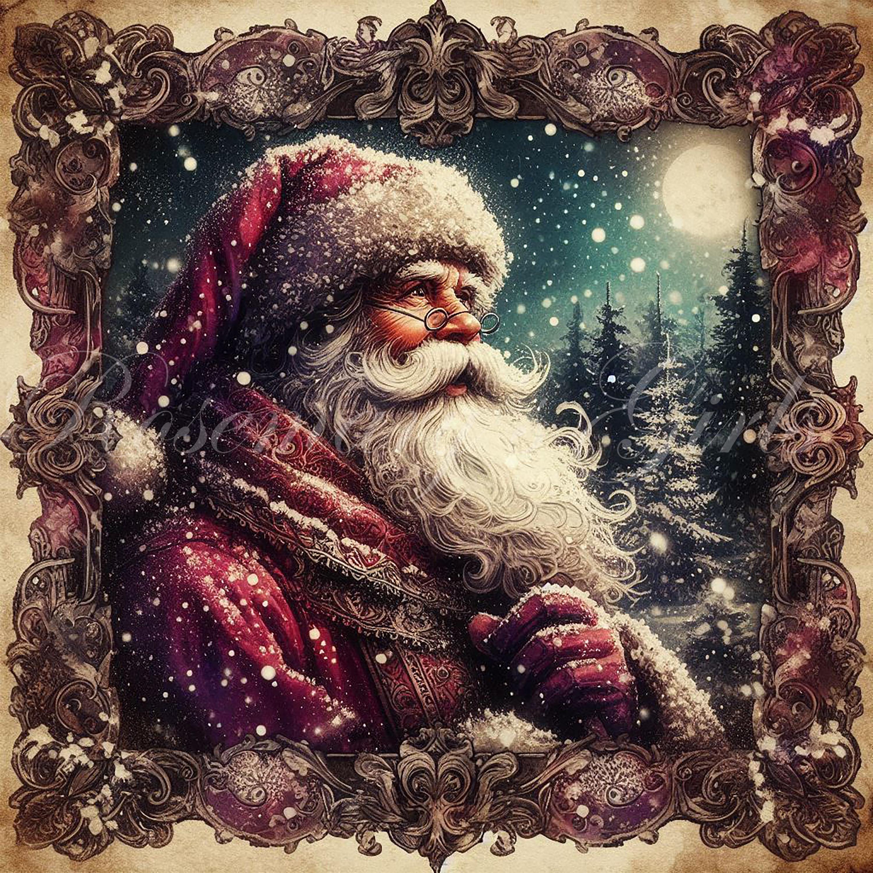 Vintage Santa Image, Rich Colors, Winter Scene, Christmas, Digital ...