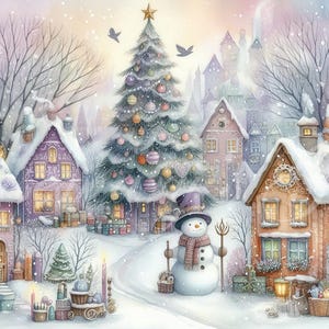 Christmas cottage image in a wintery setting, digital download. Perfect for decoupage or printing for home decor.