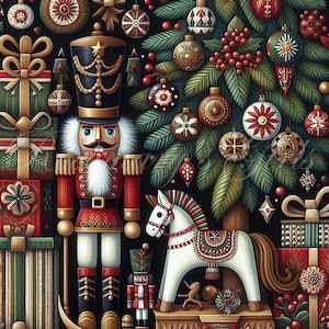 Vintage Christmas scene, dark colors, Nutcracker, digital download. Perfect for decoupage or printing for home decor.