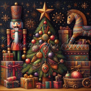 Vintage Christmas scene, dark colors, Nutcracker, digital download. Perfect for decoupage or printing for home decor.