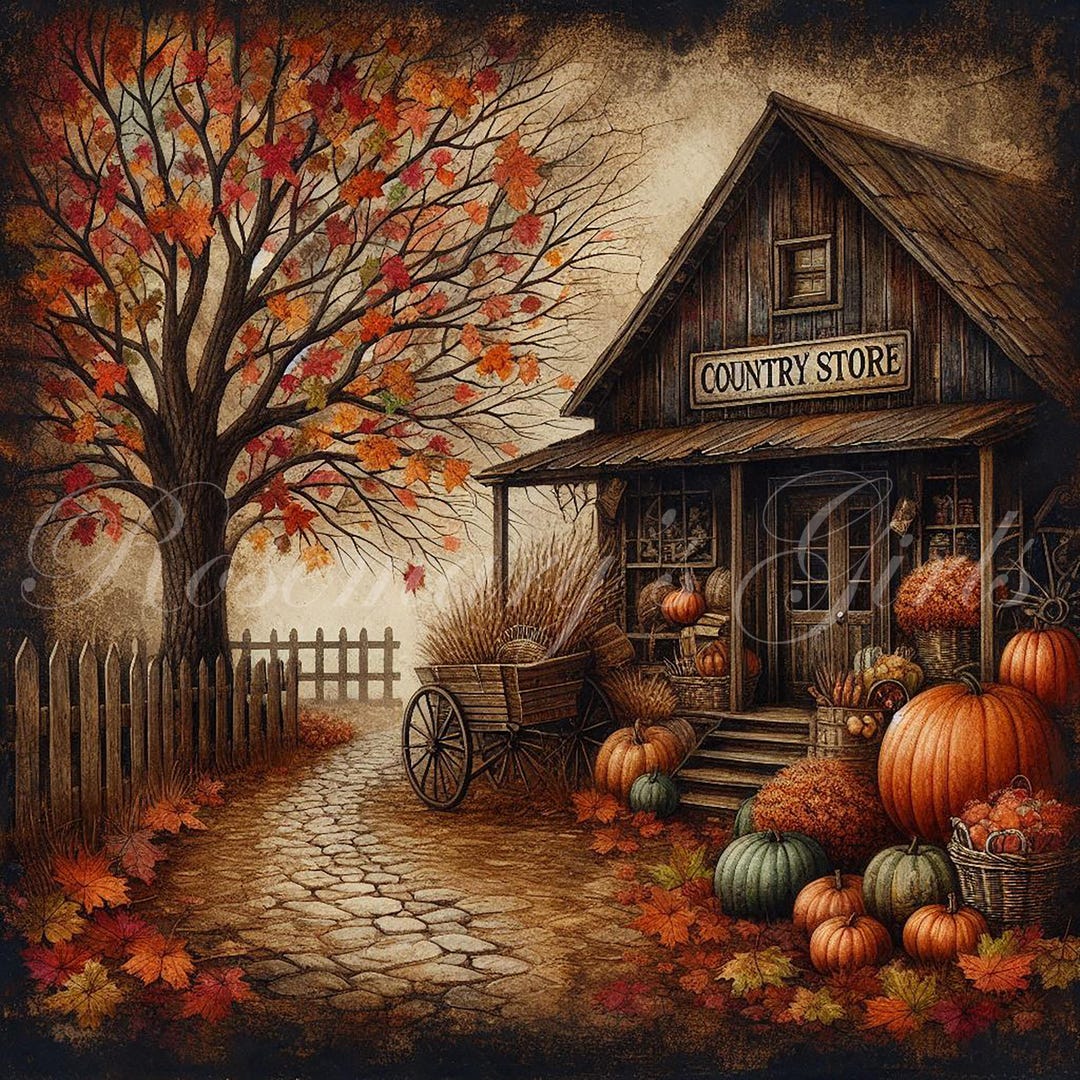 Primitive Country Store, Spooky, Grunge, Pumpkins, Fall, Digital ...