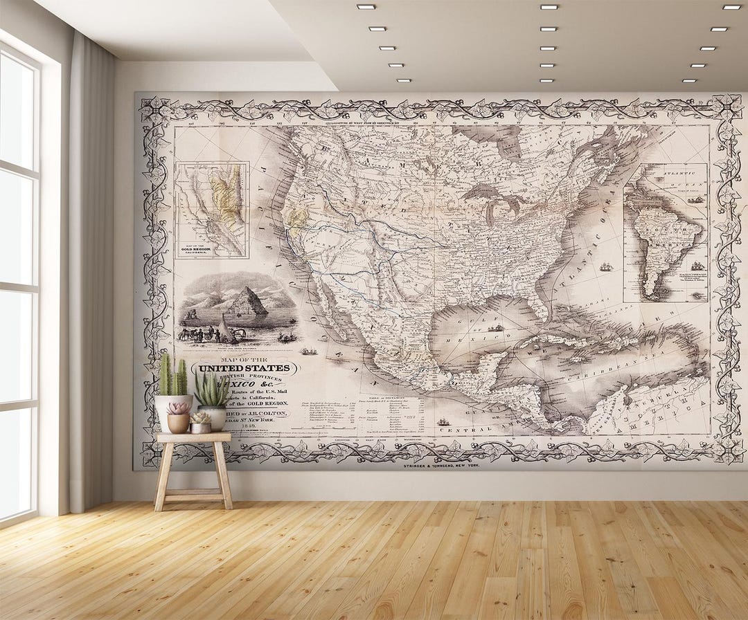 Antique Map of America and the Americas Wall Mural - Etsy