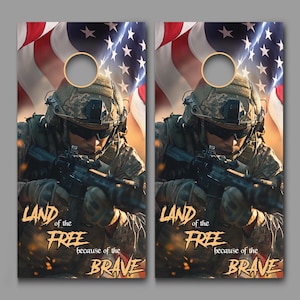 Land of the Free Because of the Brave Cornhole Decal Wrapscorn hole