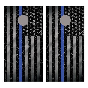 Customization Available - Thin Blue Line Cracked American Flag Cornhole Decal Wrapscorn hole