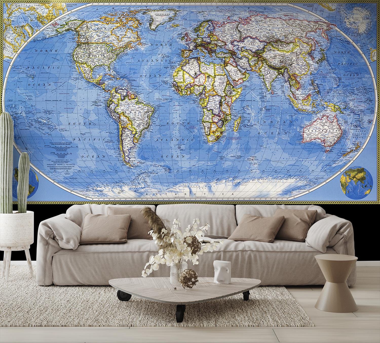 Planet Earth Map Wall Mural Etsy Il J7m5 