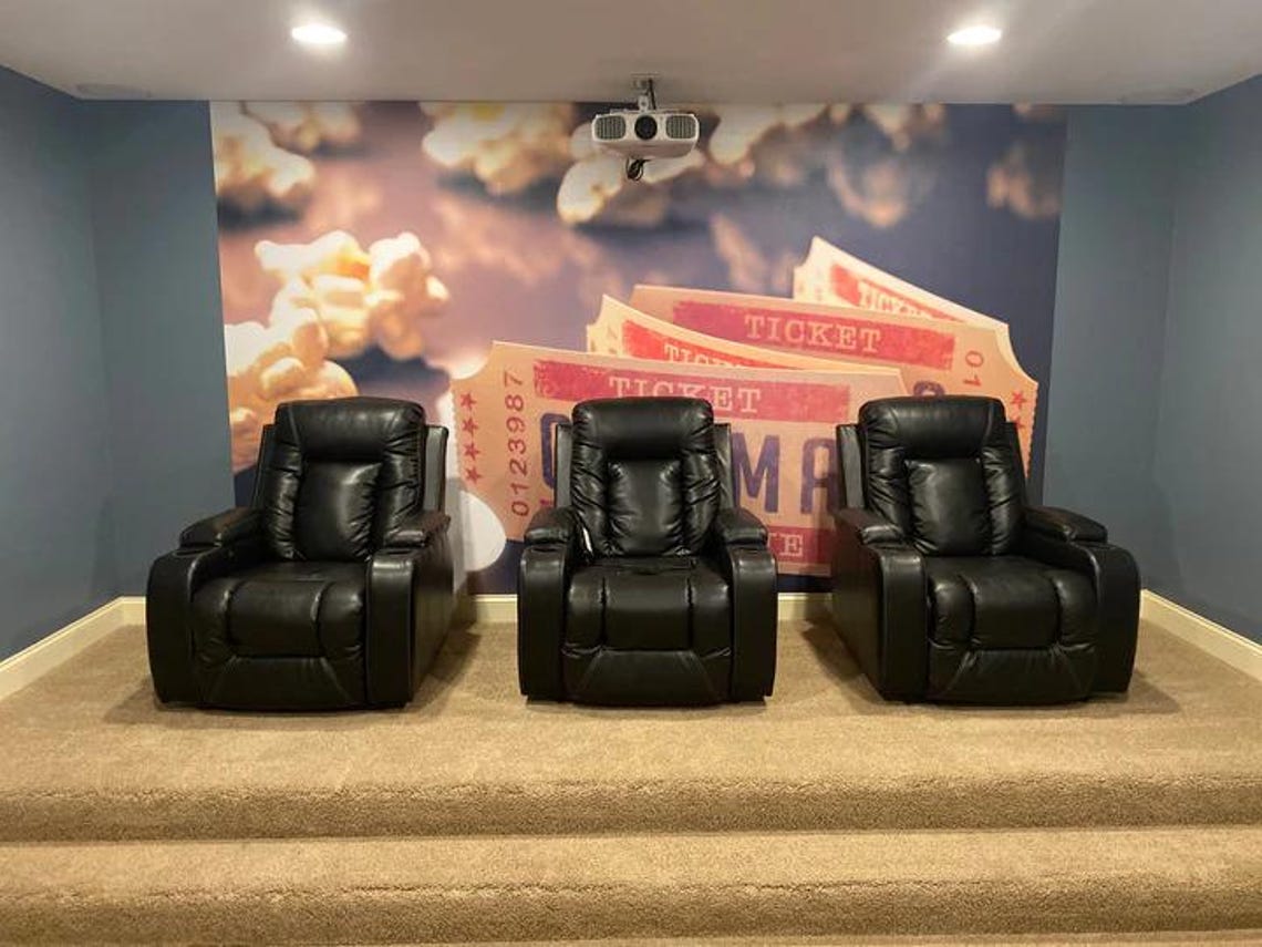 Popcorn Movie Cinema Room Design B Ticket Wall Mural - Etsy