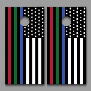 American Flag Thin Red Green Blue Line Corn hole Wraps DecalsCornholecorn hole