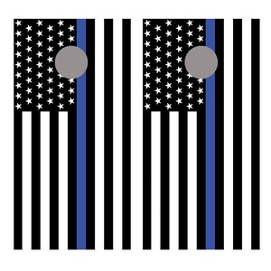 Customization Available - Thin Blue Line Stars Left American Flag Cornhole Decal Wrapscorn hole