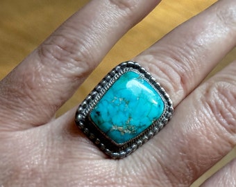 Sterling Silver Natural Turquoise Ring Native American Jewelry Handmade Accessory Boho Spanish Navajo Southwest Indian Taxco Style