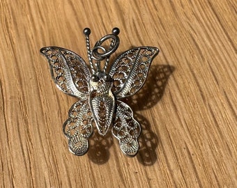 Filigree Butterfly Pendant Sterling Silver Jewelry Animal Charm Metalwork Insect Intricate