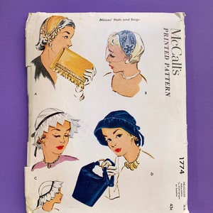 Original UNCUT Vintage Sewing Pattern Hats Bags Purse Clutch Fascinator McCall's 1774 1950s Glamour