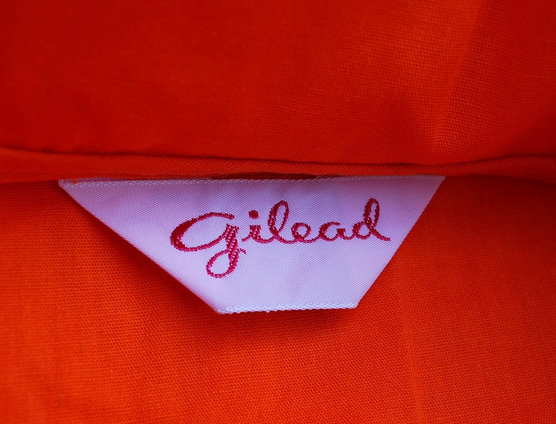 Vintage Bright Orange Smock Dress Tunic Gilead 60s 1960s Cotton Cat Embroidery Collared House Coat Clothing Snap Front Mod Tiger Kitties