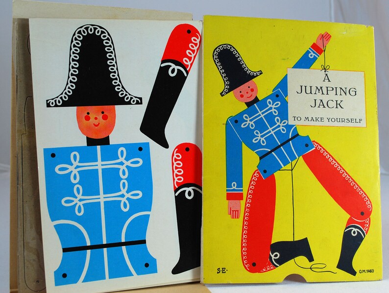 Vintage Jumping Jack Toy Paper Doll Unused DIY Ravensburg German Puppet Soldier Marionette Ephemera Collectible Otto Maier Verlag image 1