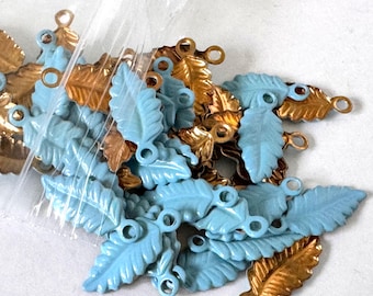 Lot of 53 Vintage Metal Painted Feather Beads Pendants Charms Leaves