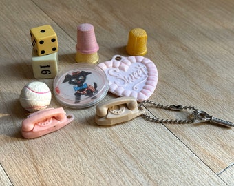 Lot of Trinkets Gum Ball Toys Charms Gumball Collectibles Dice Keychain Figurines Gifts Dexterity Puzzle Souvenirs Thimbles Kitsch Novelty