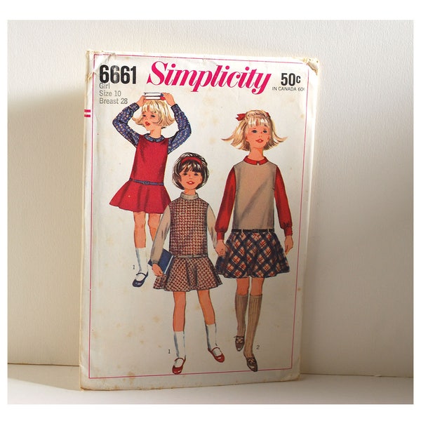 Vintage Sewing Pattern Girl's Jumper and Blouse Complete Simplicity 6661 Bust 28 1960s Childrens 60s Dress Garment School Clothes