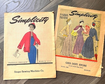 RARE 2 Original Vintage Simplicity Fashion Pattern Preview Booklets Spring 1950s
