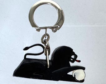 Vintage Keychain Lion Noir Chocolat French Advert Key Holder Ring Collectible Advertising 1960s Mid Century MCM Sixties Design Mascot