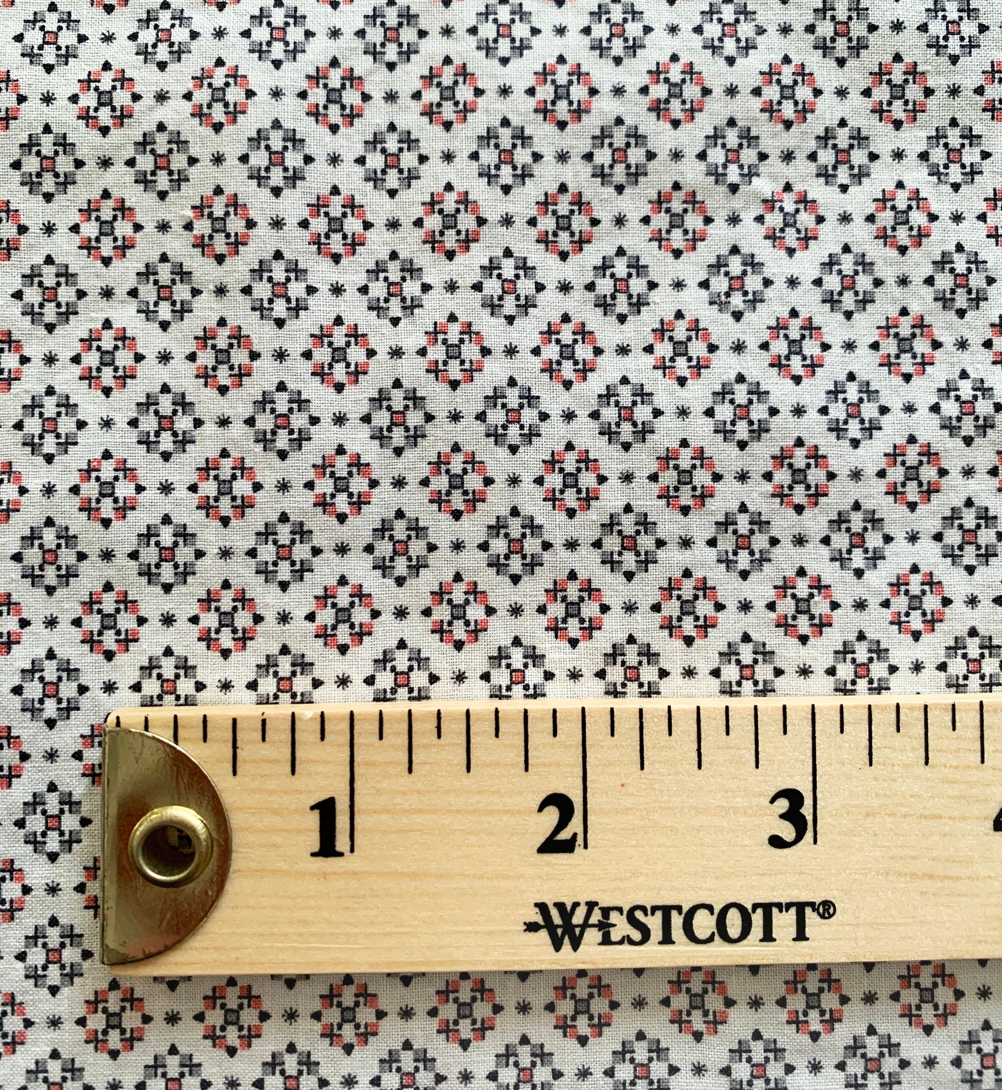 Vintage 1950s Foulard Geometric Pattern Fabric Sweet Tiny Design Pink ...