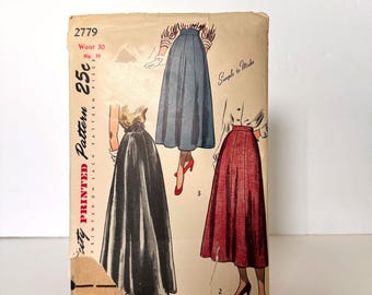 Complete Vintage Sewing Pattern Women's and Misses' Gored Skirts 2779 Simplicity 1940s Waist 30 Hip 39