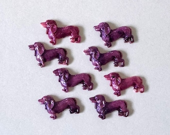 Lot of 8 Vintage Painted Celluloid Dachshund Beads Cabochons Antique Purple Dogs Flat Back