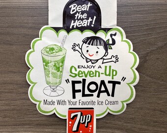 RARE 1960s Vintage 7up Float Paper Bottle Topper Advertising Memorabilia Seven-Up Soda