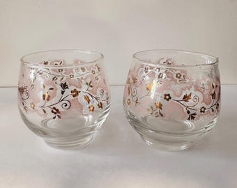 Vintage 1950s Libbey Pink Duchess Glass Cream and Sugar Set Floral with Gold Accents