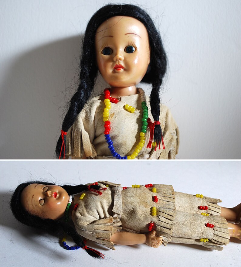 Vintage Native American Indian Doll Plastic Toy Woman Limbs Moccasin