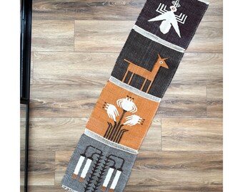 Vintage Woven Wall Hanging Wool Textile Weaving Native American Tapestry Navajo 4 Panels Animals