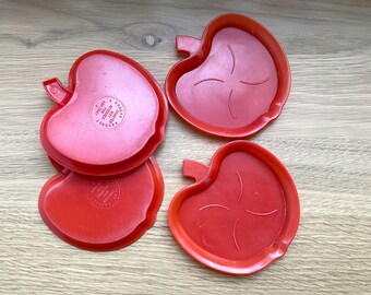 Vintage Plastic Apple Coasters Set of 6 Red MCM Drinkware Barware Kitchen Home Decor Midcentury Fruit Rogers Product Drinks Dishes Farmhouse