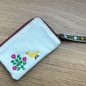 Monedero con forma de pájaro, estuche con cremallera, tarjetero, punto de cruz, papelería japonesa Midori, billetera japonesa con flores y bordado con cremallera
