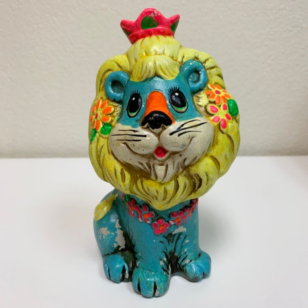 Vintage Chalkware Composite Lion Bank Kids Children Novelty 1960s OSL Japan