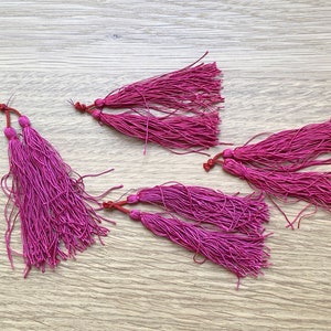 4 Vintage Tassel Pairs Fuchsia Magenta Passementerie Fringe Edgings Small Double Tassels Dark Pink Trims Ornaments Charms Cords Threads