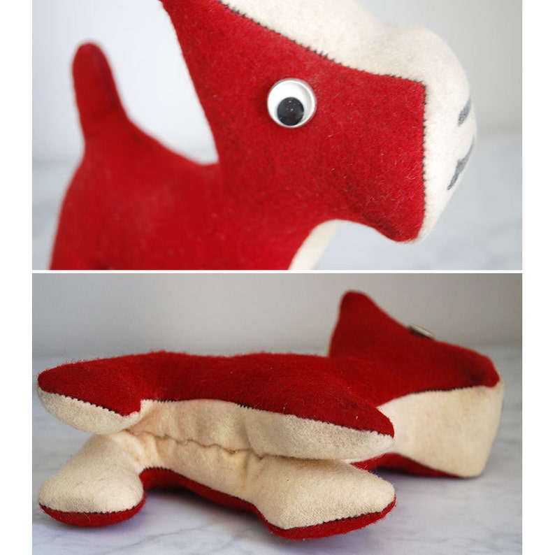 Vintage Red Felt Stuffed Dog Toy Mid Century Canine Hound Animal Boxer